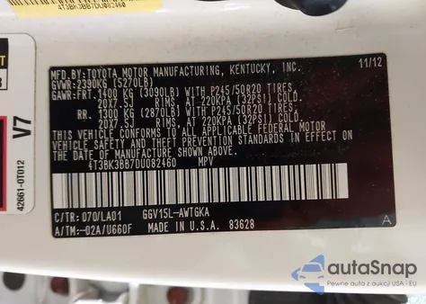 2013 Toyota Venza Xle V6 from USA, damaged, VIN 4T3BK3BB7DU082460